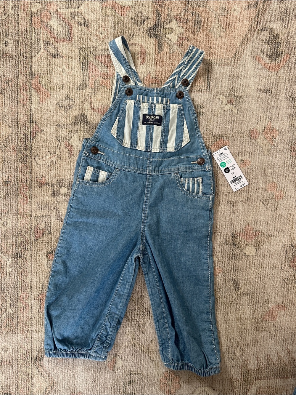 OshKosh B'gosh Light Blue Denim Overalls with Striped Pockets